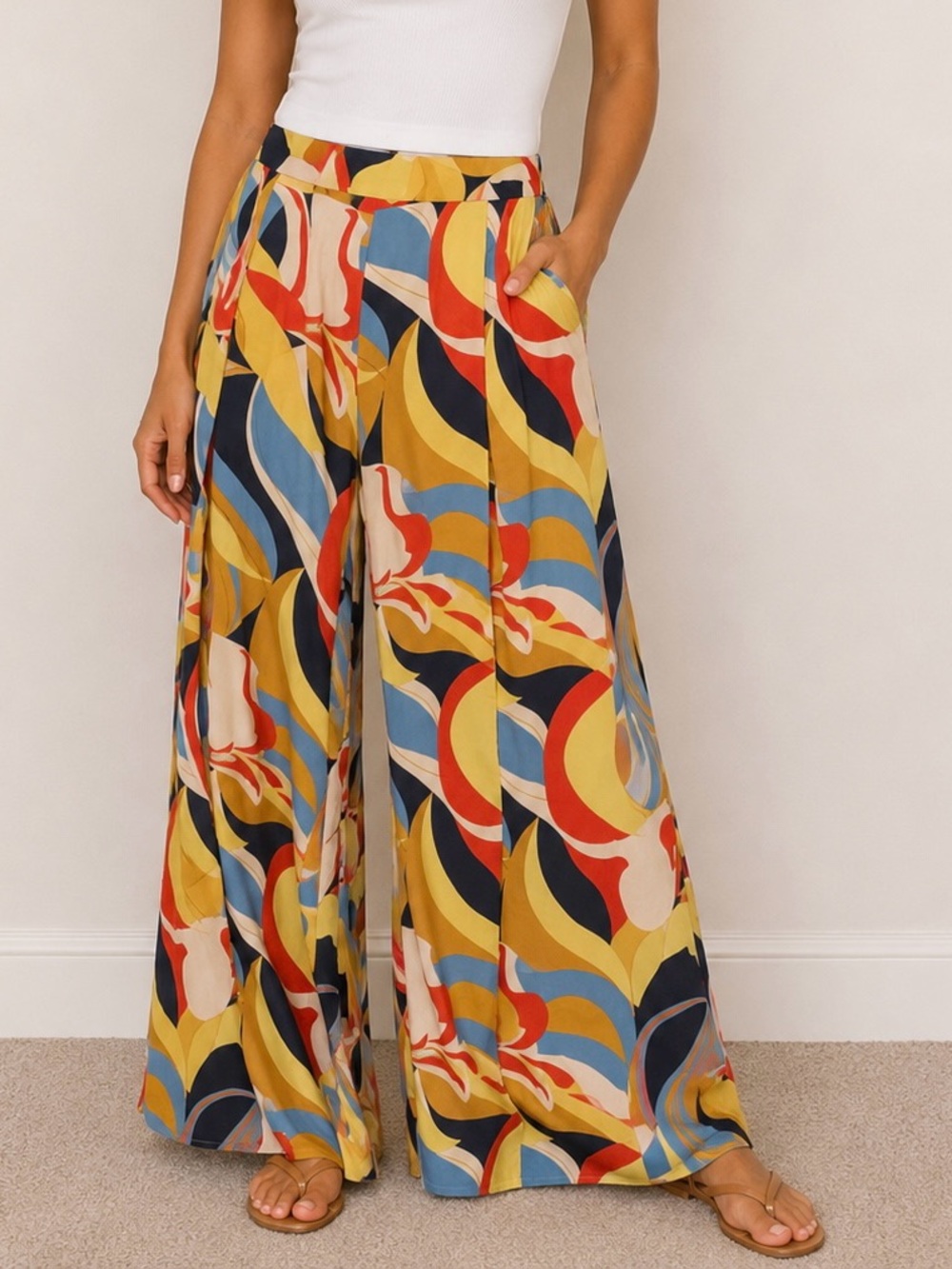 easel Multicolor Abstract Wide-Leg Palazzo Pants
